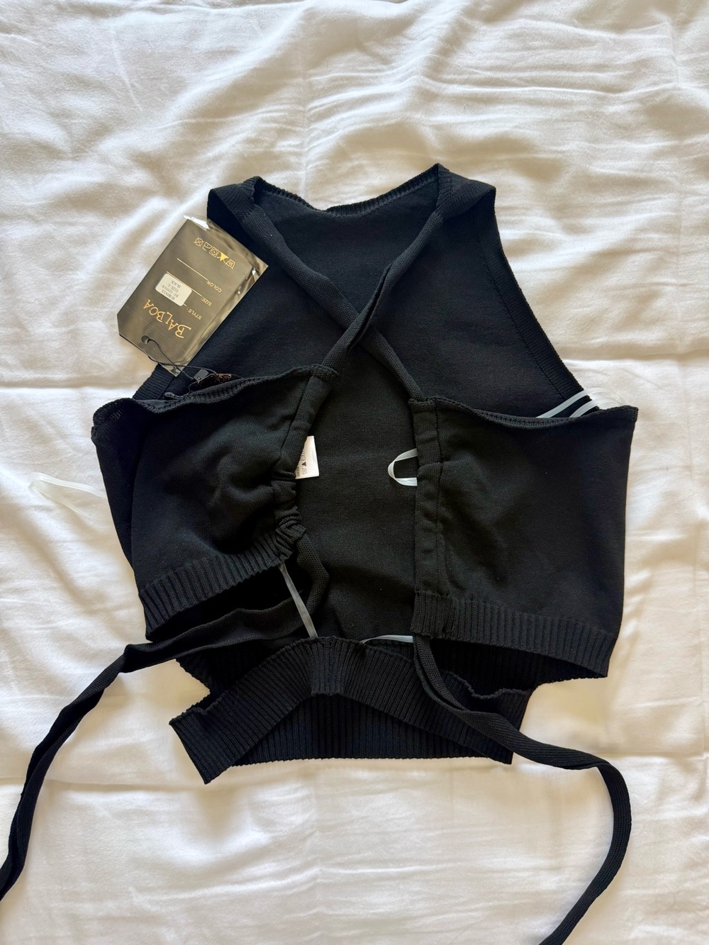 Black Strappy Backless Knit Crop Top